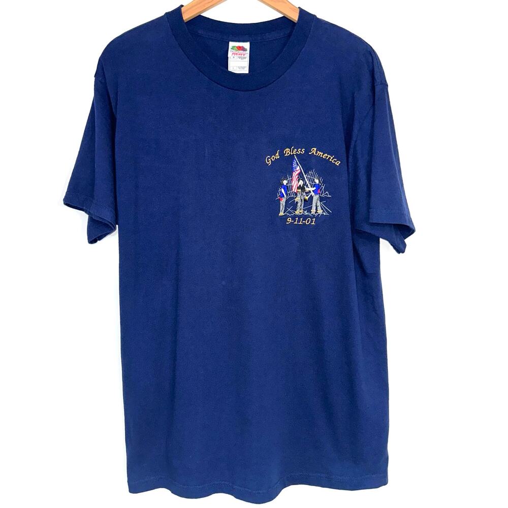 God Bless America 9-11 Memorial Embroidered Short Sleeve T-Shirt Size Large